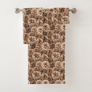 Brown Pine Cones Nature Bridal Shower Bath Towel Set