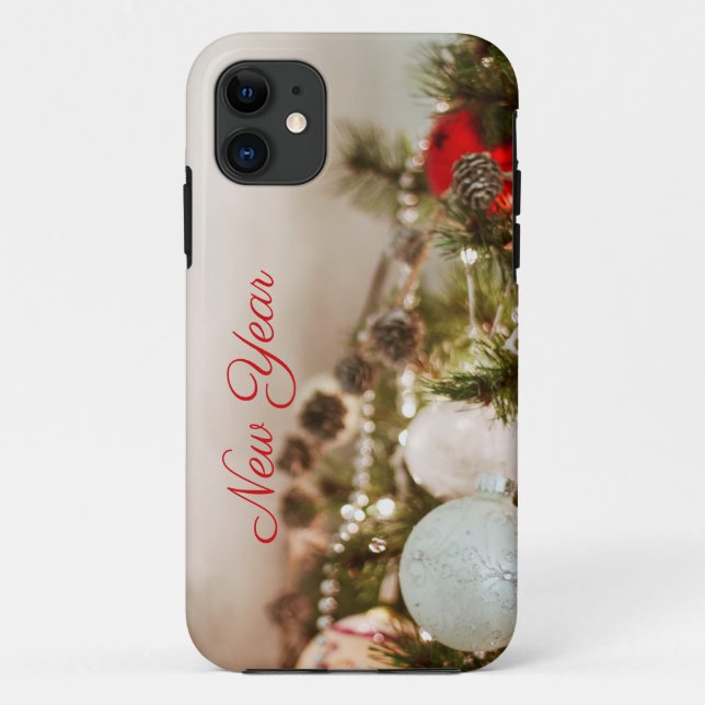 Brown pinecone- white bauble Christmas IPhone case (Back)