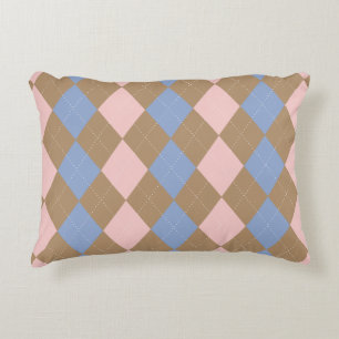 Brown Pink Blue Argyle Accent Pillow