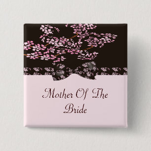 Brown & Pink Cherry Blossom Tree Wedding 2 Inch Square Button