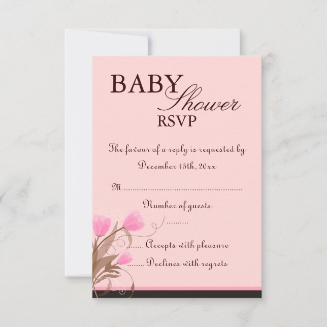 Brown & Pink Floral Design Baby Shower RSVP Card (Front)