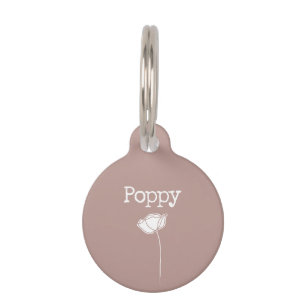 Brown Pink Flower Poppy Pet Tag