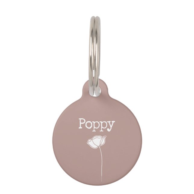 Brown Pink Flower Poppy Pet Tag (Front)