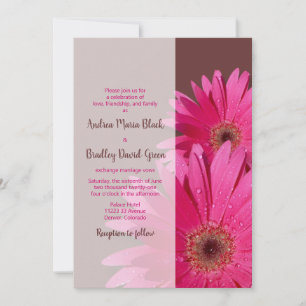 Brown & Pink Gerbera Daisy Wedding Invitation