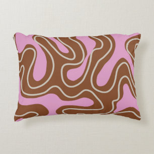 Brown Pink Marble Boho Groovy Liquid Swirl Pattern Accent Pillow