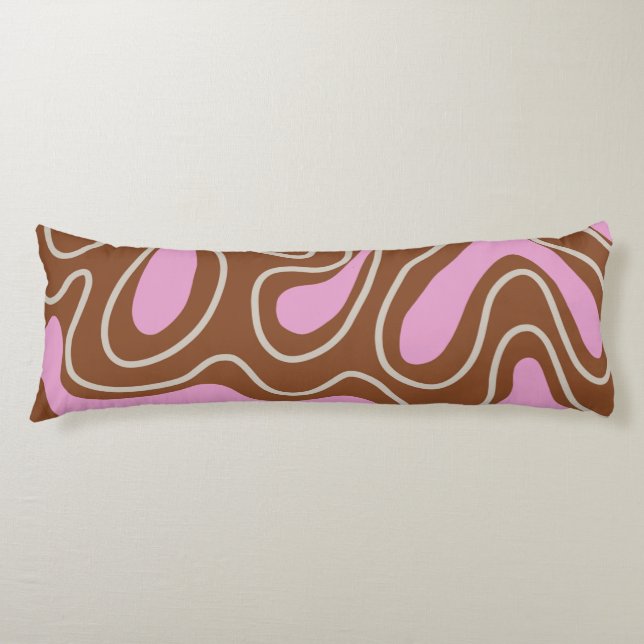 Brown Pink Marble Boho Groovy Liquid Swirl Pattern Body Pillow (Front)