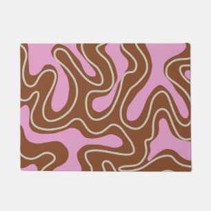 Brown Pink Marble Boho Groovy Liquid Swirl Pattern Doormat