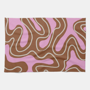 Brown Pink Marble Boho Groovy Liquid Swirl Pattern Kitchen Towel