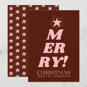 Brown & Pink Merry Christmas Non Photo  Holiday Card