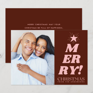 Brown & Pink Merry Christmas Photo Holiday Card