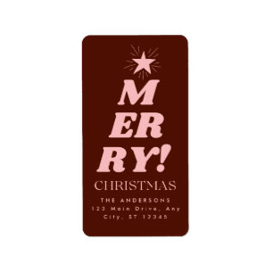 Brown & Pink Modern Merry Christmas Label