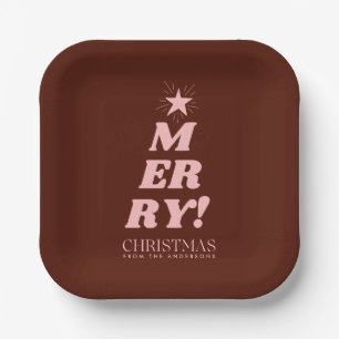 Brown & Pink Modern Merry Christmas Paper Plate