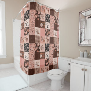 Brown Pink Patchwork Quilt Floral Retro