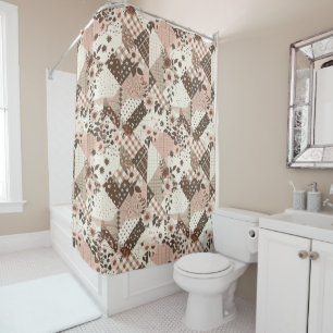 Brown Pink Patchwork Quilt Floral Retro