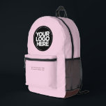 Brown pink | Personalized Corporate Logo and Text Printed Backpack<br><div class="desc">Classic pastel pink and chocolate brown | Personalized Corporate Logo and Text Modern Business Printed Backpack</div>