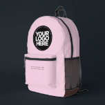 Brown pink | Personalized Corporate Logo and Text Printed Backpack<br><div class="desc">Classic pastel pink and chocolate brown | Personalized Corporate Logo and Text Modern Business Printed Backpack</div>