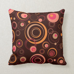 Brown/Pink Playful Retro Circles Throw Pillow