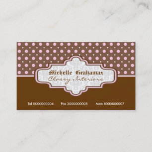 Brown pink polka dot interiors business cards
