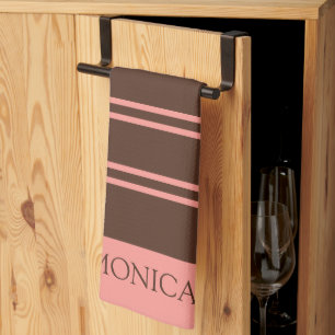  Brown Pink Stripes Script Name Kitchen Towels