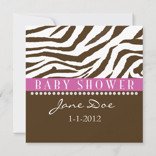 Brown & Pink Zebra Baby Shower Invitations (Front)