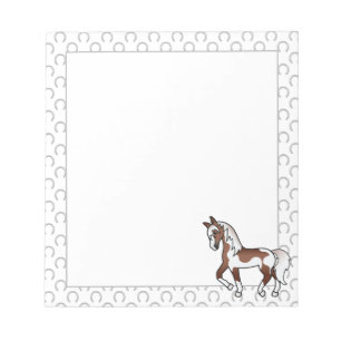 Brown Pinto Trotting Horse Cartoon Illustration Notepad