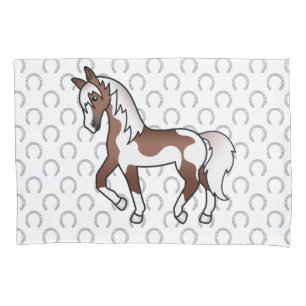 Brown Pinto Trotting Horse Cartoon Illustration Pillowcase
