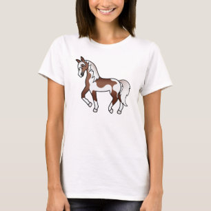 Brown Pinto Trotting Horse Cartoon Illustration T-Shirt
