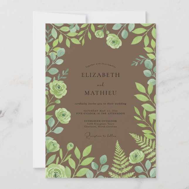 Brown Pistachio Foliage Eucalyptus Wedding Invitation (Front)