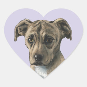 Brown Pit Bull Puppy Drawing Heart Sticker