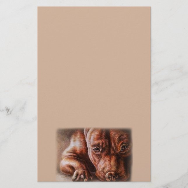 Brown pitbull face drawing of pet portrait dog stationery (Front)