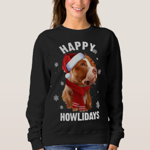 Brown Pitbull Looking Up Dog Christmas Santa Hat Sweatshirt
