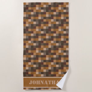 Brown Pixelated Pattern Gamer   Personalized Beach Towel
