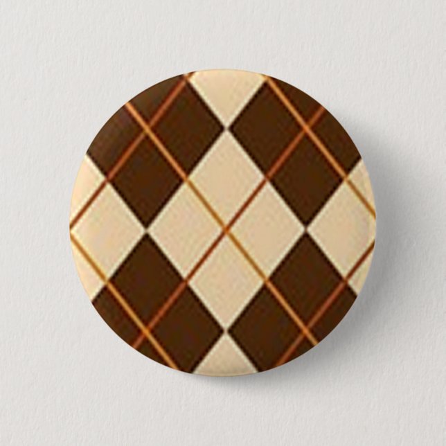 Brown Plaid 2 Inch Round Button (Front)
