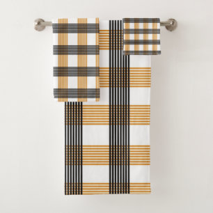 Brown Plaid Check Pattern Bath Towel Set
