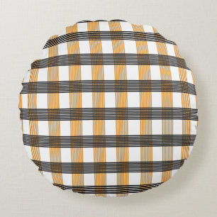 Brown Plaid Check Pattern Round Pillow