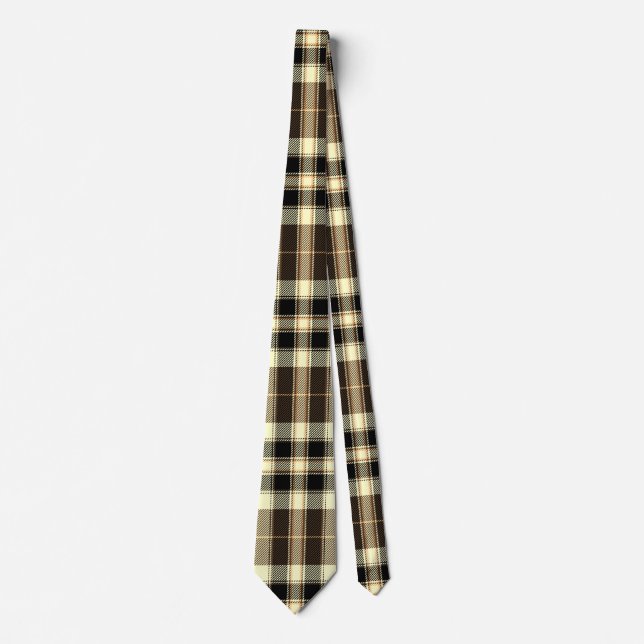 Brown Plaid in Cream and Black Tie (Front)