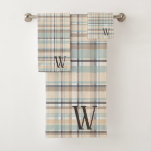 Brown Plaid Monogram Bath Towel Set