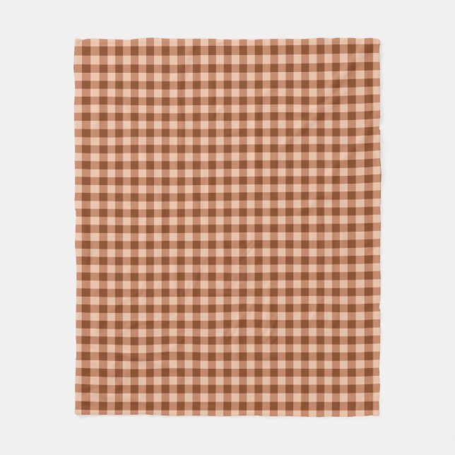 Brown Plaid Pattern Simple Rustic Gingham Fleece Blanket (Front)