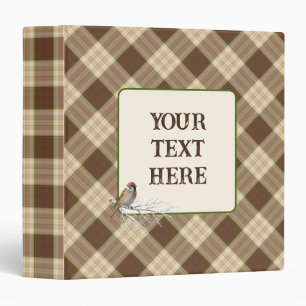 Brown Plaid Pattern with Bird Binder