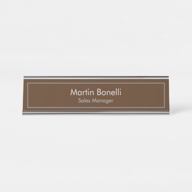 Brown Plain Simple Modern Professional Desk Name Plate (Front)