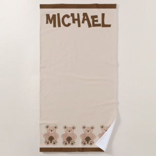 Brown Plush Teddy Bear Stuffed Animal Personalized Beach Towel