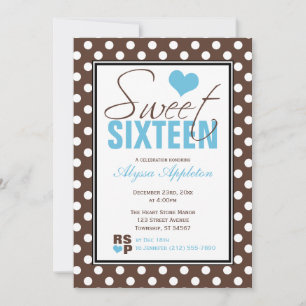 Brown Polka Dot Blue Chevron Sweet Sixteen Invitation