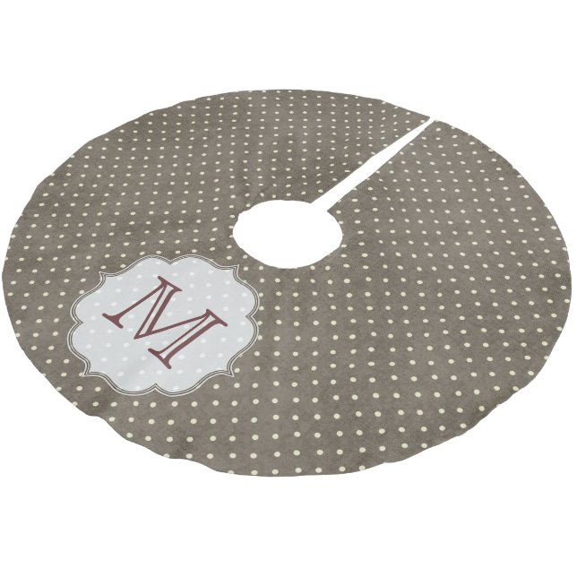 Brown Polka Dot Monogram Initial Tree Skirt (Angled)