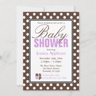 Brown Polka Dot Purple Chevron Baby Shower Invitation