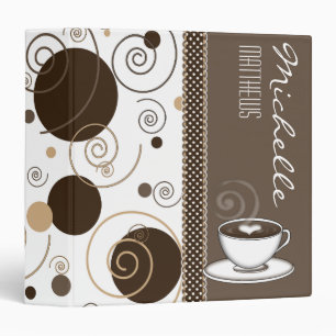 Brown Polka Dots and Swirls Name Coffee Cup Binder