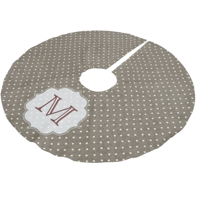 Brown Polkadot Monogram Initial Tree Skirt (Angled)