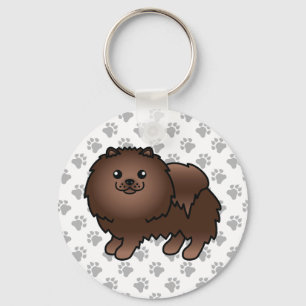 Brown Pomeranian Cute Cartoon Dog & Paws Keychain