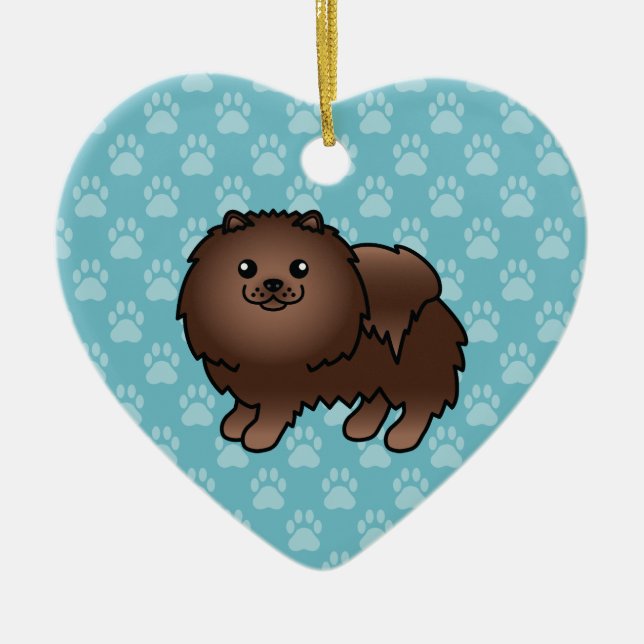 Brown Pomeranian Dog Cartoon Illustration Ceramic Ornament (Front)