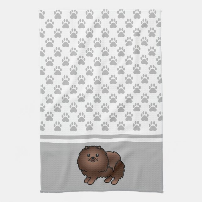 Brown Pomeranian With Grey Paws Pattern Kitchen Towel (Vertical)
