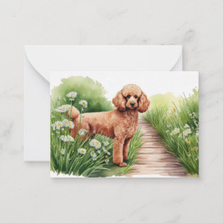 Brown Poodle and Flowers Note Card